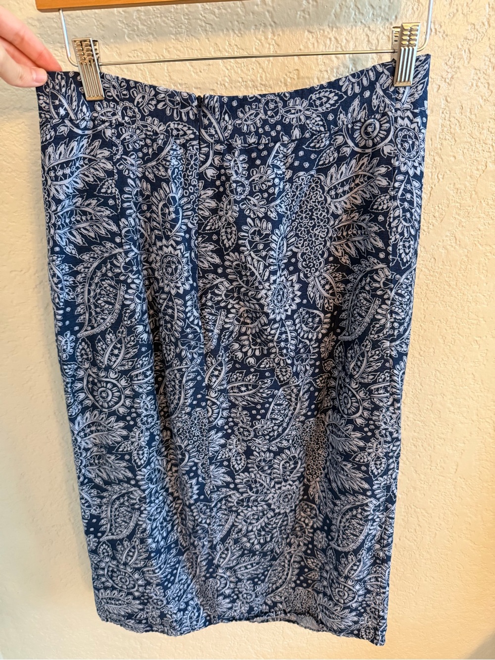 Madewell Navy and White Paisley Midi Skirt